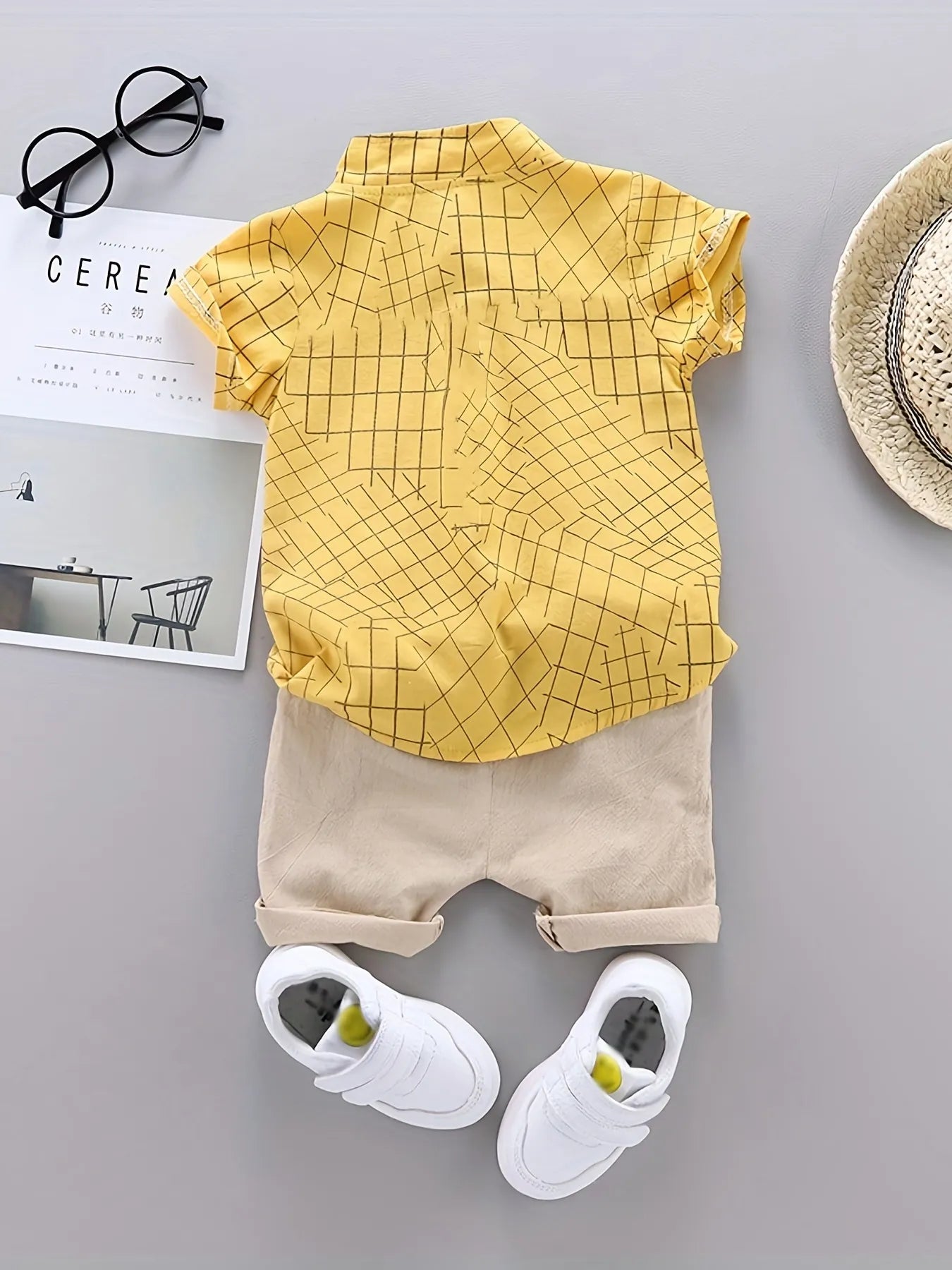 Conjunto Infantil Camisa Estampa Xadrez Irregular E Bermuda Casual