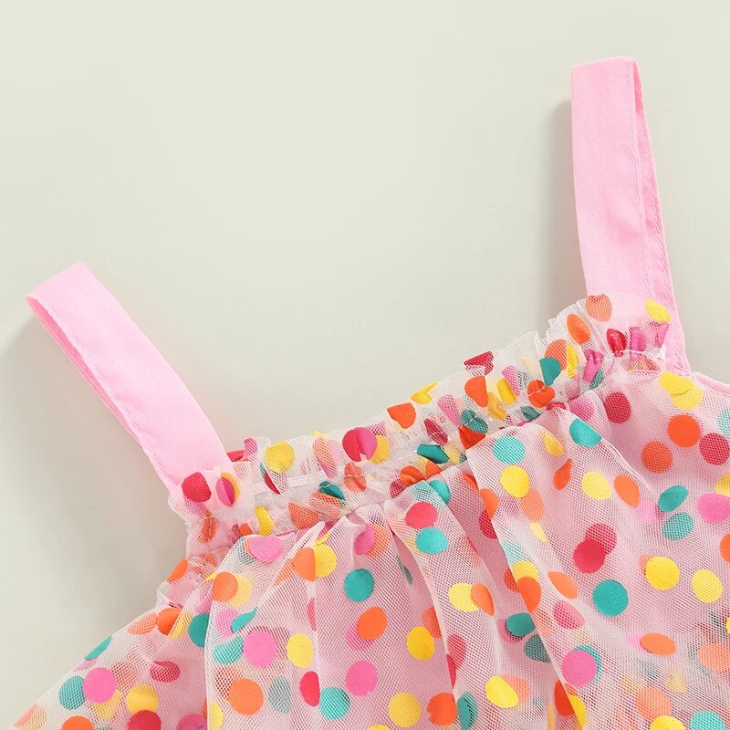 Vestido Infantil Com Babados Em Tule Com Bolinhas Coloridas