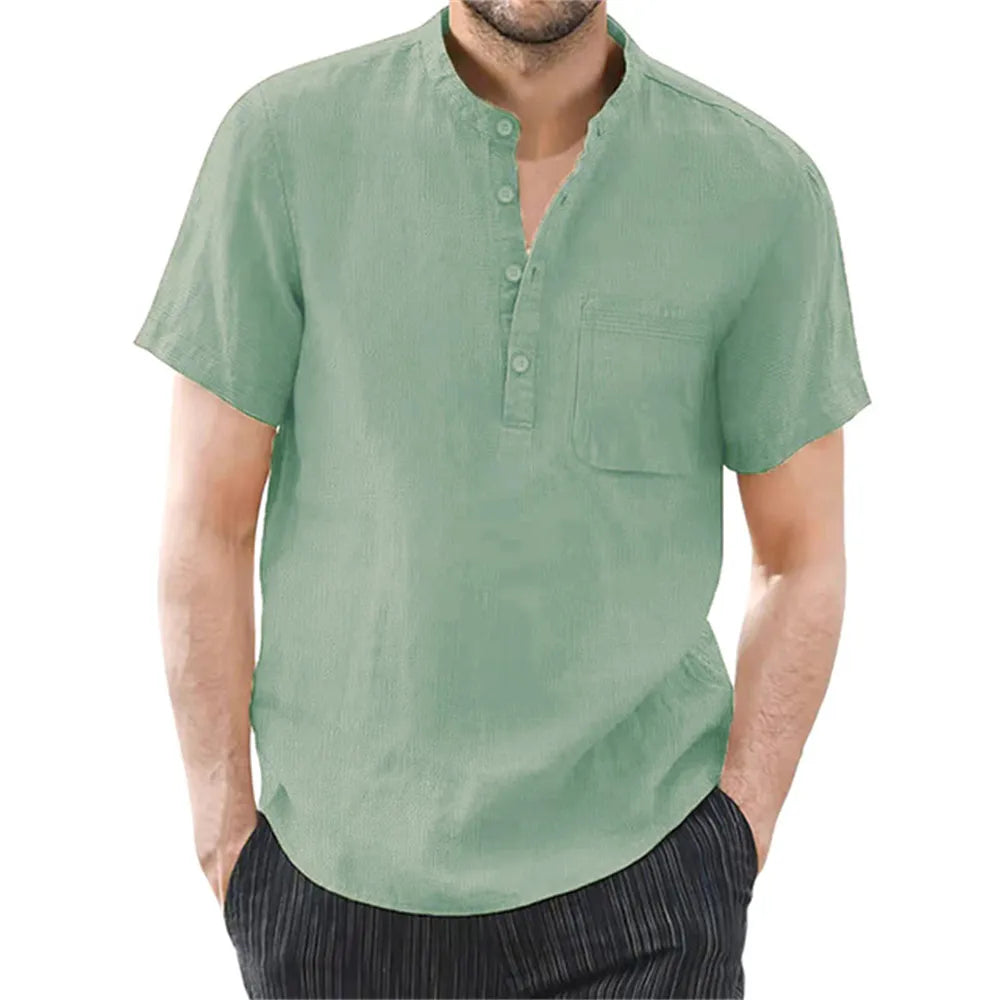 Camiseta Masculina Casual Em Linho