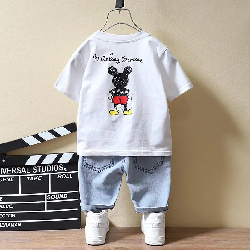 Conjunto Infantil Mickey Mouse Blusa E Bermuda Jeans