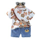 Conjunto Infantil Blusa E Bermuda Jeans Estampa De Ursinho