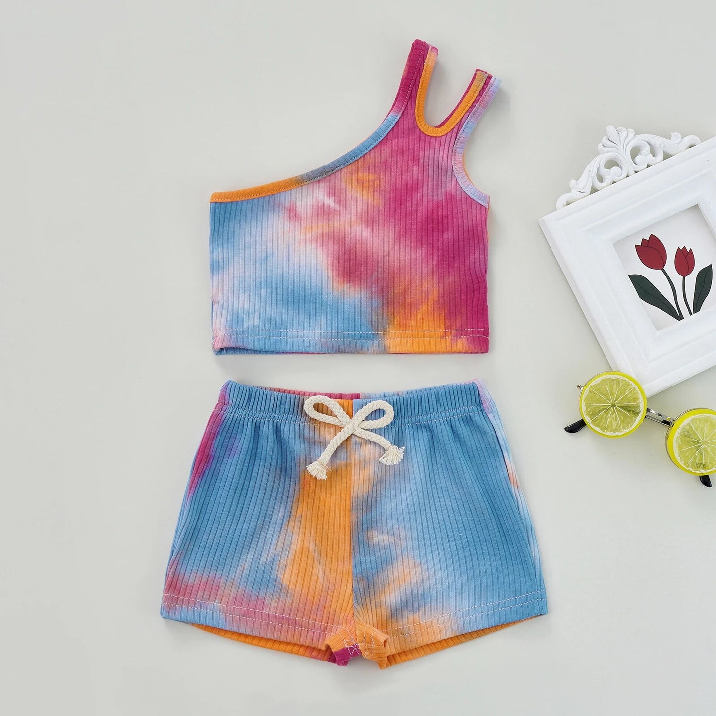 Conjunto Infantil CaneladoTop Um Ombro Só E Shorts