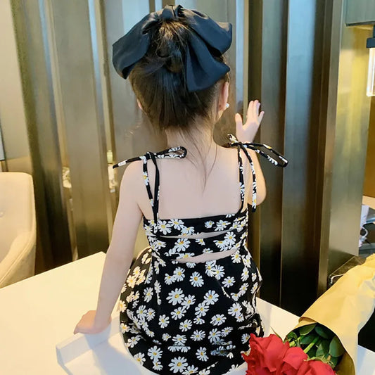 Vestido Infantil Floral Com Alças De Tira