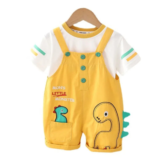 Conjunto Infantil Macacão Estampa de Dinossauro E Blusa