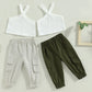 Conjunto Infantil Calça Cargo E Cropped Canelado