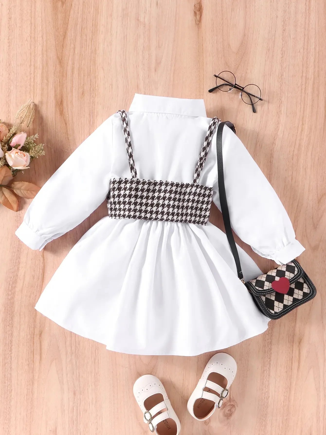 Vestido Infantil Casual Manga Longa Estilo Camisa Com Top Xadrez