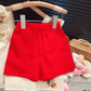 Conjunto Infantil Blusa Flores Bordadas Com Manga De Babado E Shorts