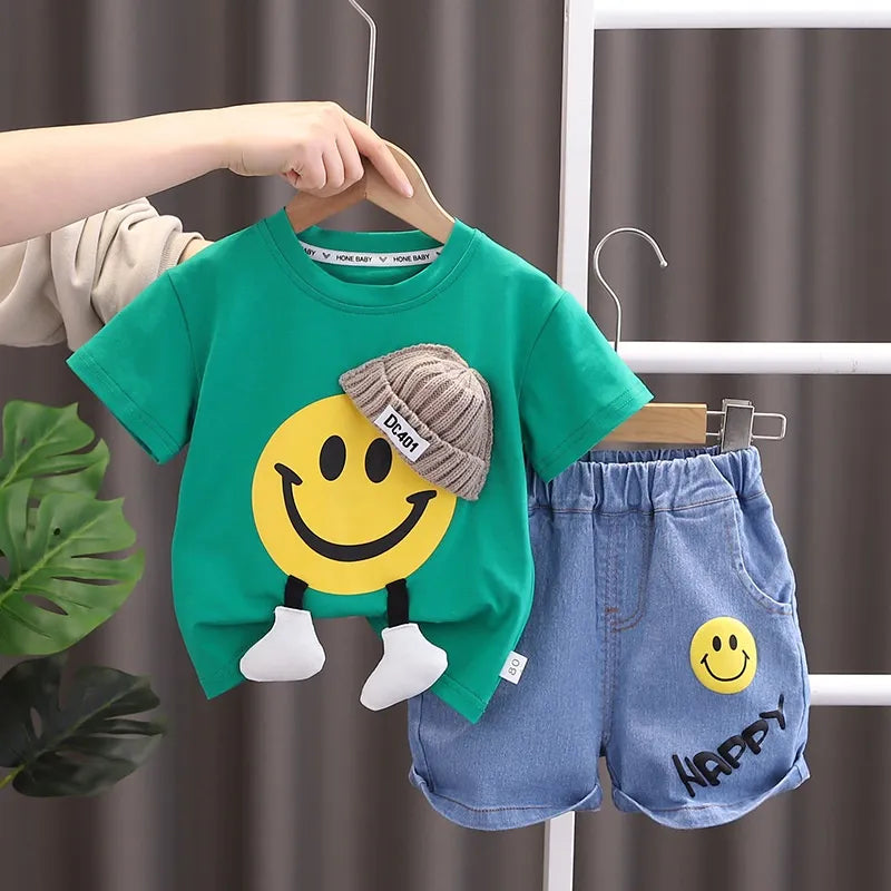 Conjunto Infantil Blusa Estampa Smile E Bermuda Jeans