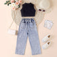 Conjunto Cropped Canelado E Calça Jeans