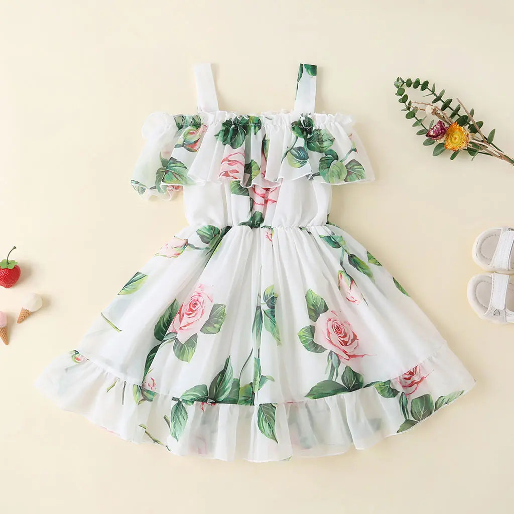 Vestido Infantil Floral Rodado Ombro Á Ombro