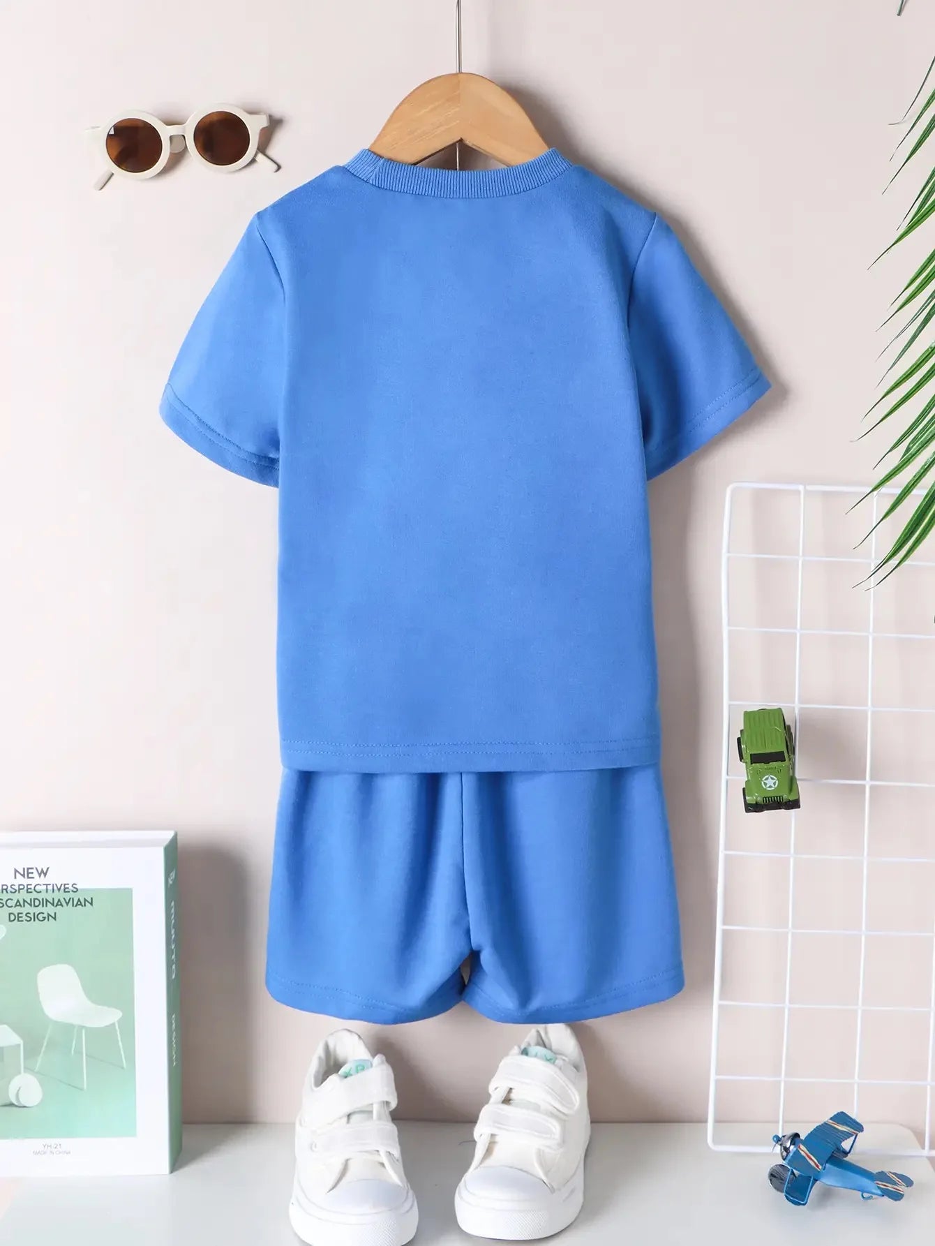 Conjunto Infantil Azul Blusa E Bermuda Com Costura Externa