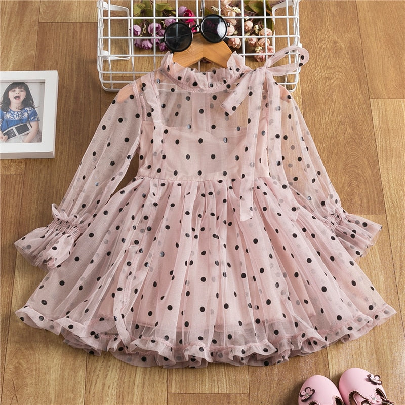 Vestido Infantil Manga Longa em Tule