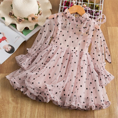 Vestido Infantil Manga Longa em Tule