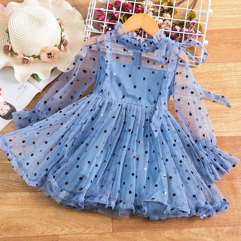 Vestido Infantil Manga Longa em Tule