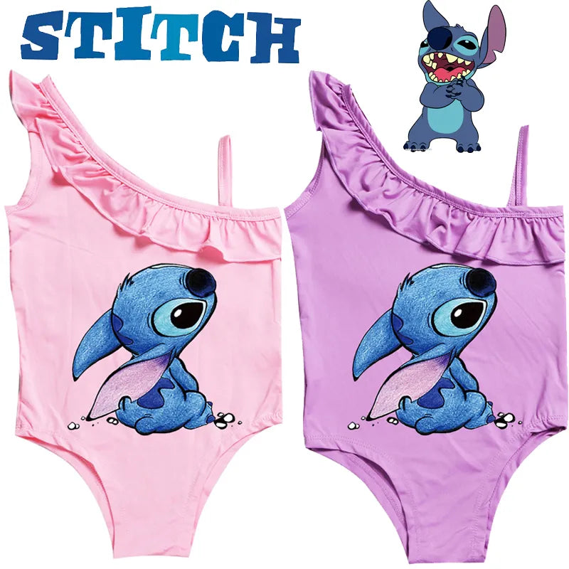 Maiô Infantil Estampa Stitch Com Babado