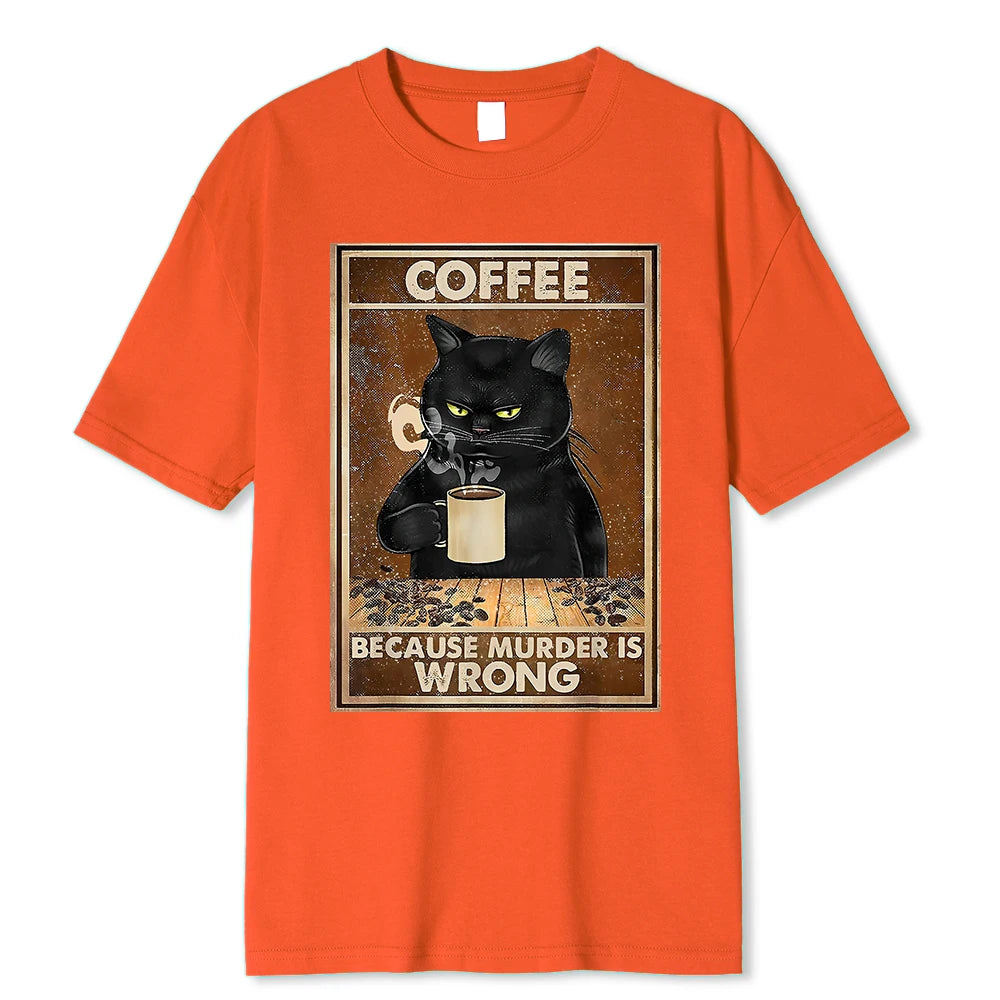 Camiseta Masculina Estampa De Gato Tomando Café