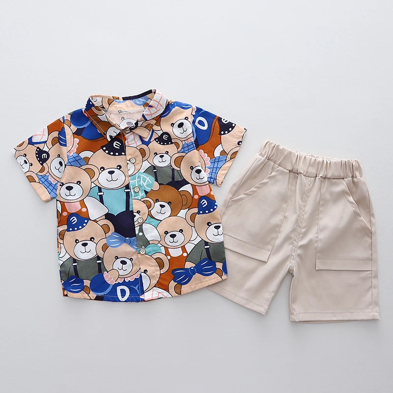 Conjunto Infantil Camisa Estampa De Ursinhos E Bermuda