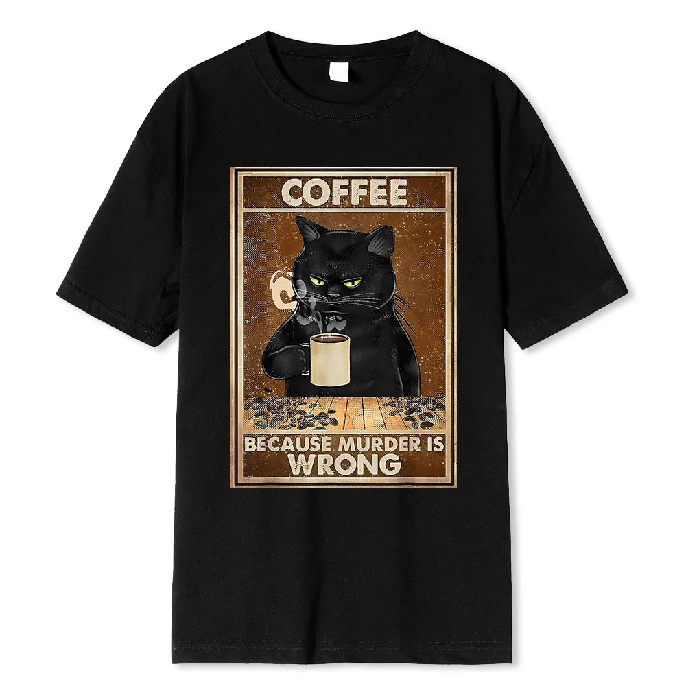 Camiseta Masculina Estampa De Gato Tomando Café