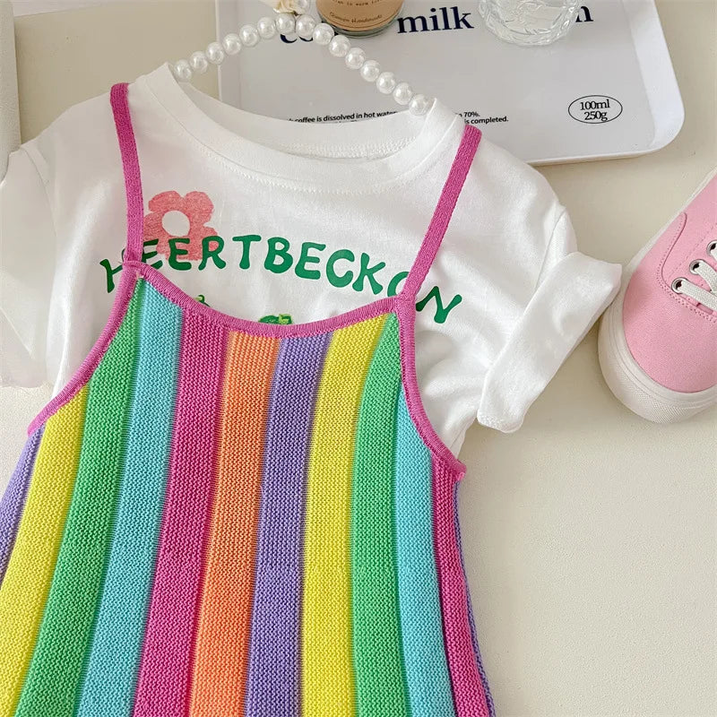 Vestido Infantil Arco-Íris Malha E T- Shirt Estampada