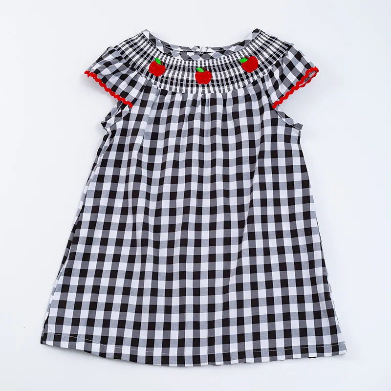 Vestido Infantil Xadrez Com Detalhes De Maças