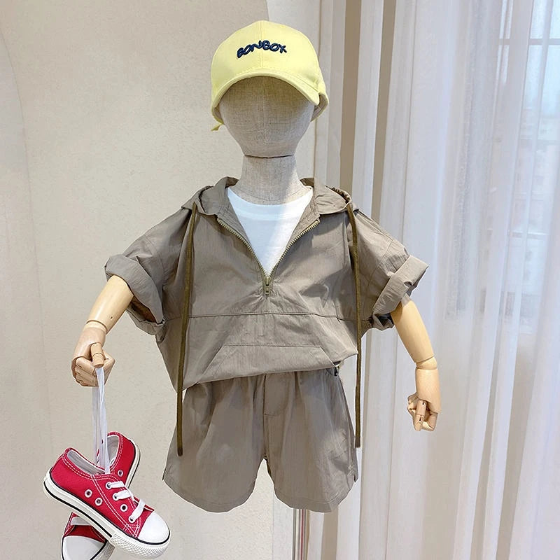 Conjunto Infantil Casual Blusa Com Capuz E Bermuda