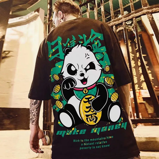 Camiseta Masculina Estampa Panda Chinês Nas Costas
