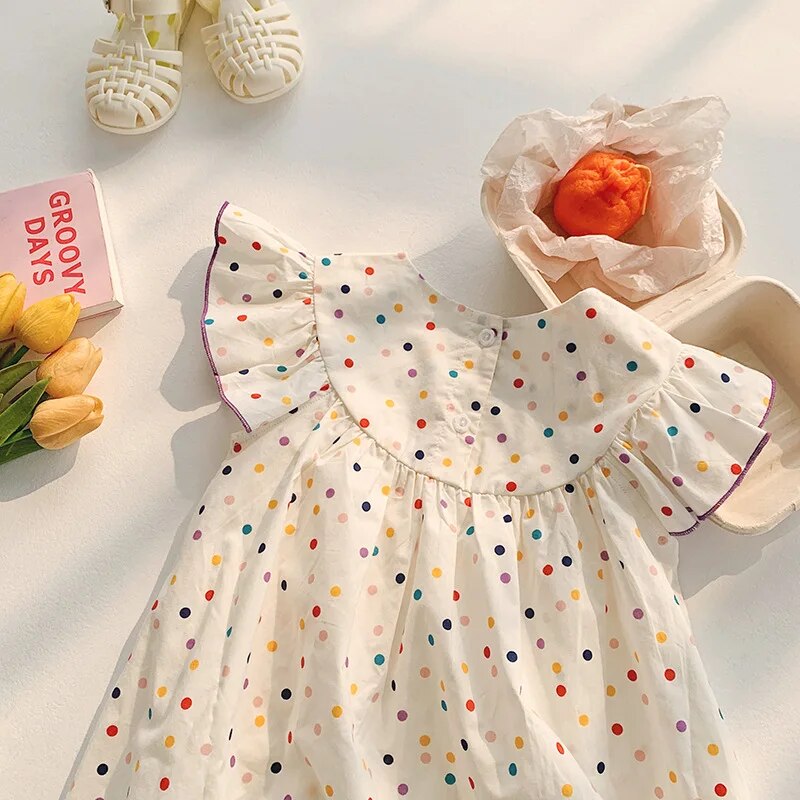 Vestido Infantil De Poá Colorido Com Flores Na Gola