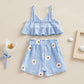 Conjunto Infantil Top Com Babado E Shorts Estampa De Girassol