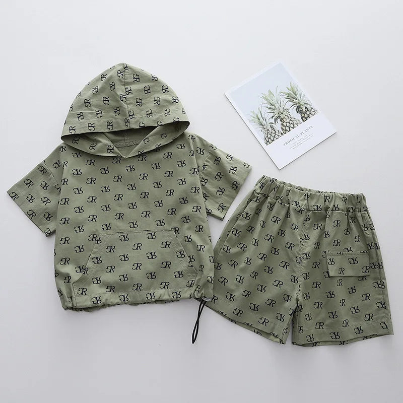 Conjunto Infantil  Estampado Blusa Com Capuz E Bermuda