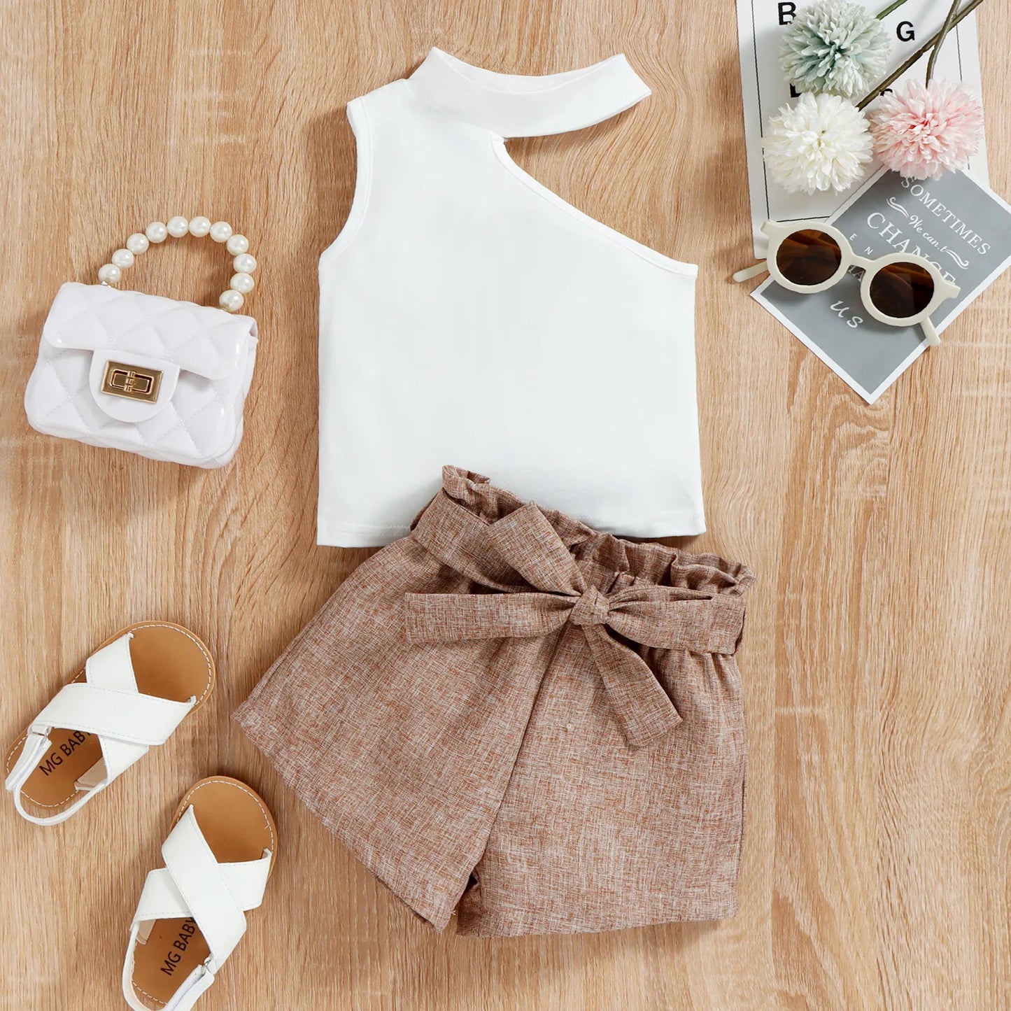 Conjunto Infantil Blusa Um Ombro Só E Shorts Casual