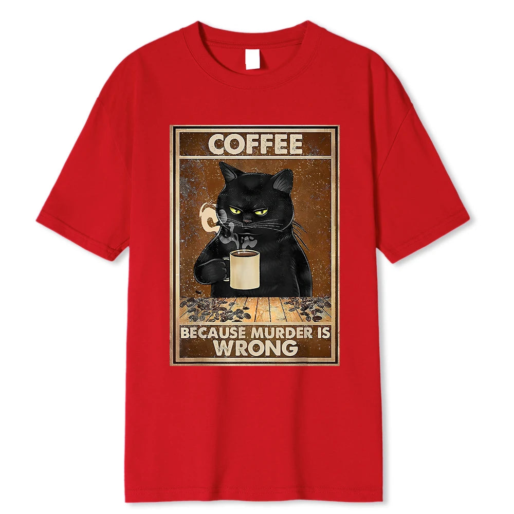 Camiseta Masculina Estampa De Gato Tomando Café