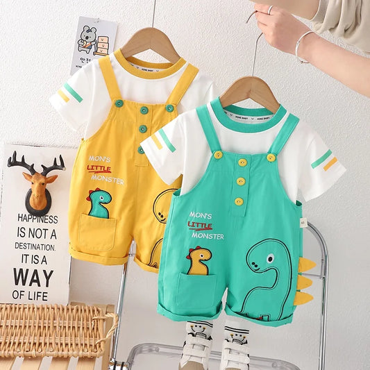 Conjunto Infantil Macacão Com Estampa De Dinossauro E Blusa