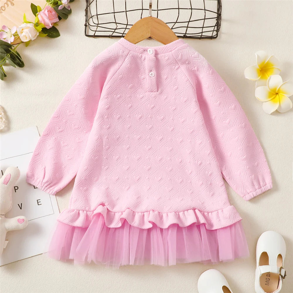 Vestido Infantil Manga Longa Com Barra De Tule