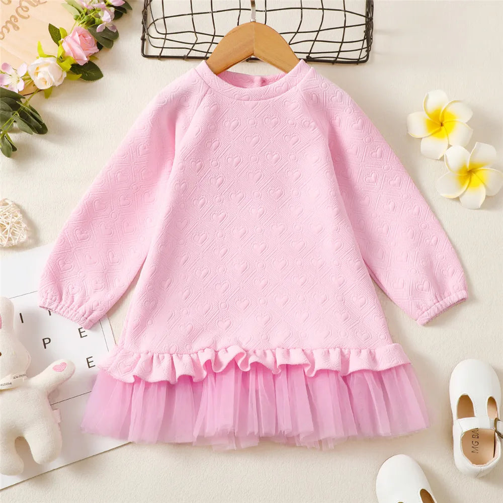 Vestido Infantil Manga Longa Com Barra De Tule