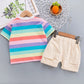 Conjunto Infantil Blusa Listras Coloridas E Estampa De Ursinho E Bermuda