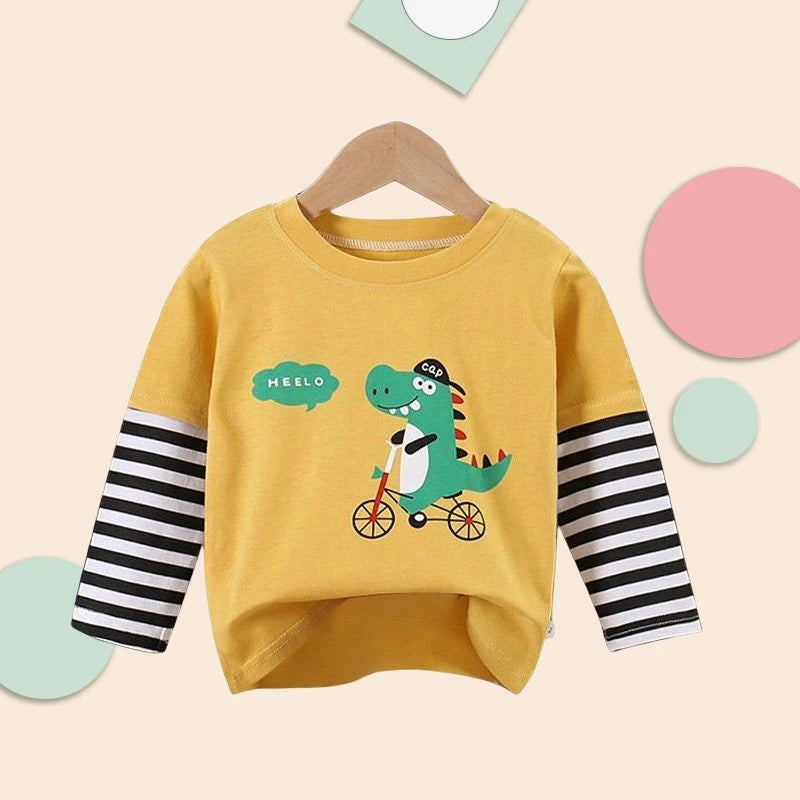 Blusa Infantil Manga Longa Com Listras E Estampa