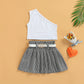 Conjunto Infantil Cropped Um Ombro Só E Saia Xadrez Com Pregas