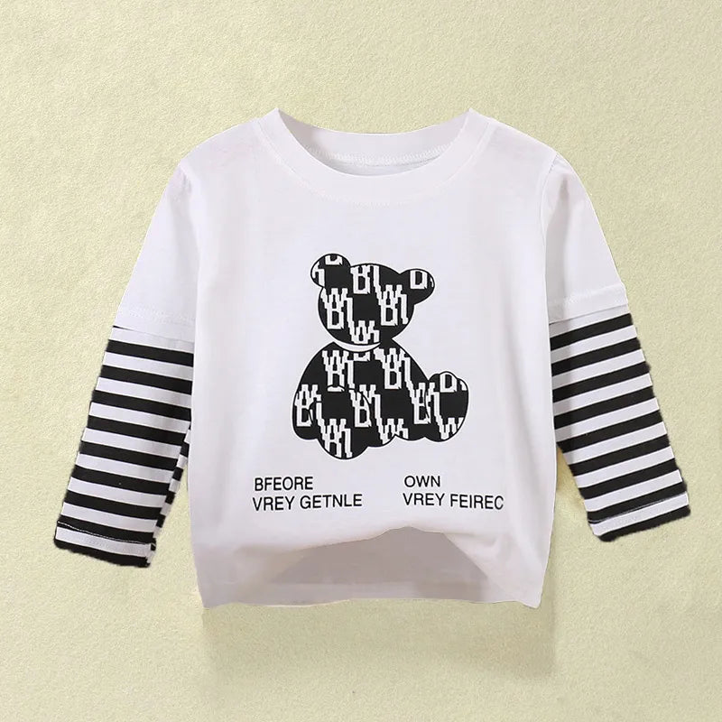 Blusa Infantil Manga Longa Com Listras E Estampa