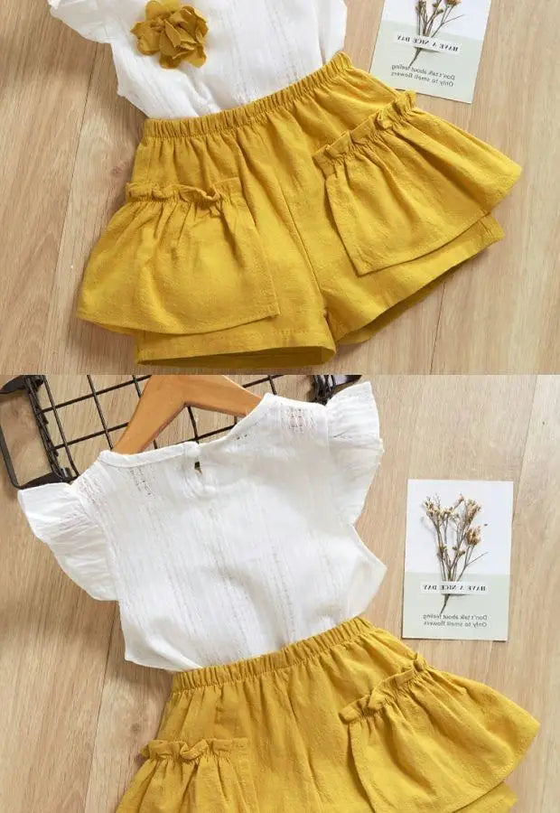 Conjunto Infantil  Blusa Com Renda E Shorts Com Bolso Externo