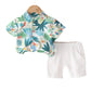 Conjunto Infantil Camisa Estampa De Folhagens E Bermuda