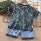 Conjunto Infantil Blusa Estampa De Dinossauros E Bermuda Jeans