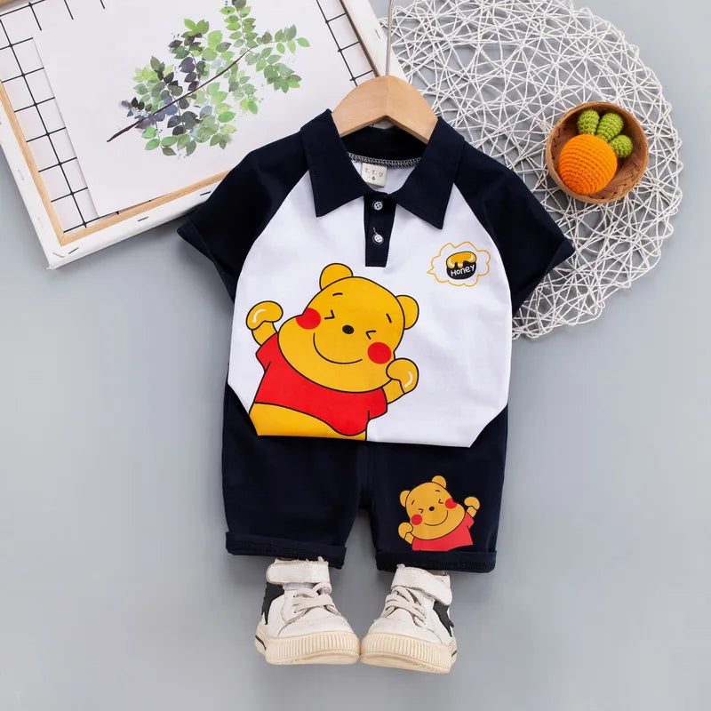 Conjunto Infantil Blusa Polo E Bermuda Estampadas Ursinho Pooh