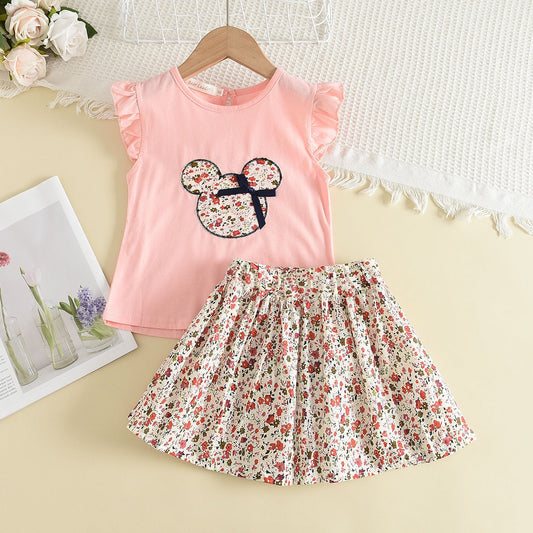 Conjunto Meninas Blusa Ursinho Saia Floral