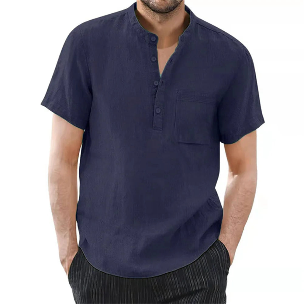 Camiseta Masculina Casual Em Linho