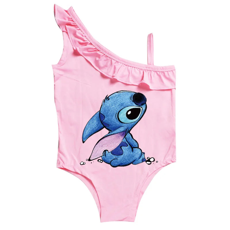 Maiô Infantil Estampa Stitch Com Babado