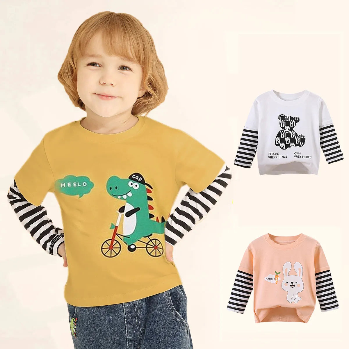 Blusa Infantil Manga Longa Com Listras E Estampa