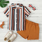 Conjunto Infantil Camisa Estampa Listrada E Bermuda