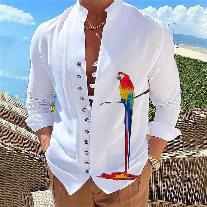 Camisa Casual Estampa de Papagaio