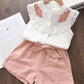 Conjunto Meninas Camiseta Pena Shorts Laço