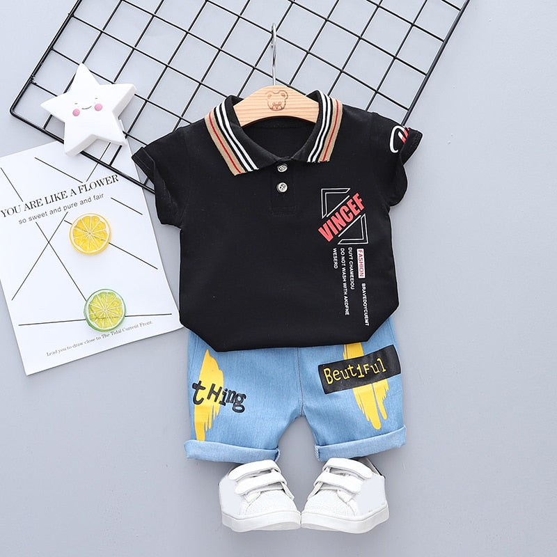 Conjunto Infantil Menino Dinossauro 1 A 4 anos Camiseta Polo+ Bermuda